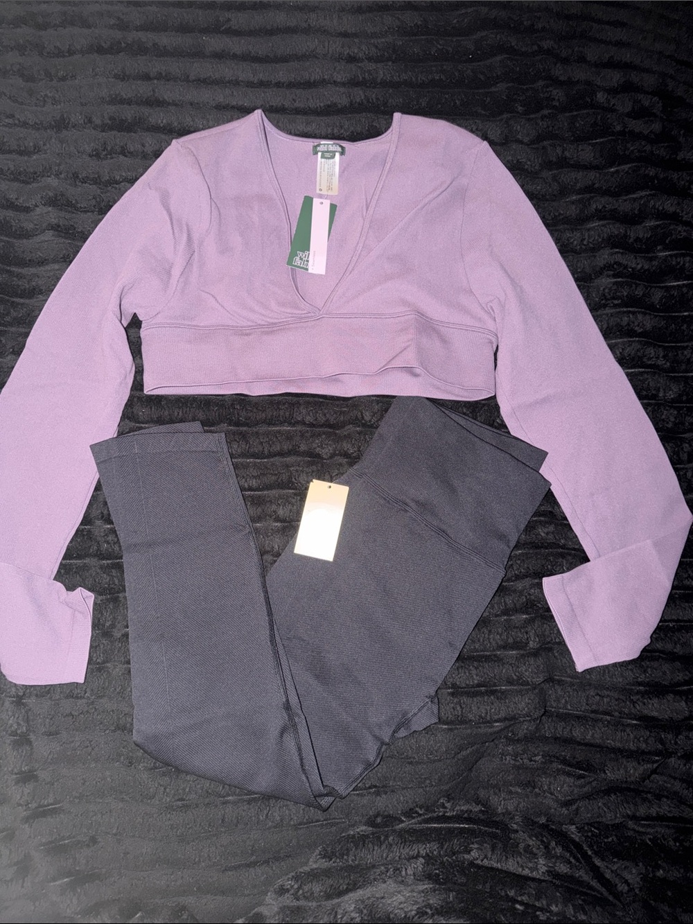 Wild Fable Lavender Cropped Top-XXL &Black High-Waist Tummy Tuck Leggings-Size L